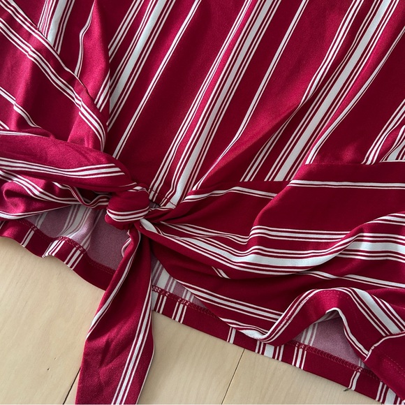 Forever 21 Red and White Striped Tie Front Long Sleeve Shirt - Picture 2 of 3